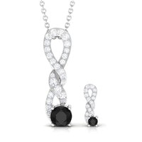 Natural Black Onyx Diamond Twisted Pendant and Earrings Set for Women