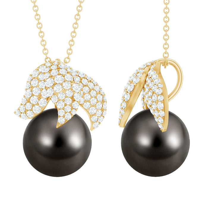 Handpicked 8-carat black pearl and diamond pendant necklace by Rosec Jewels with certificate, featuring a luxurious jewelry design.
