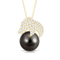 Handpicked 8 Carat Black Pearl and Diamond Necklace with Certificate