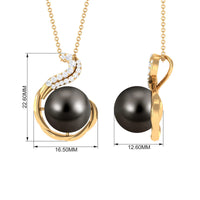 Real 7.5 Carat Tahitian Black Pearl Necklace with Diamond