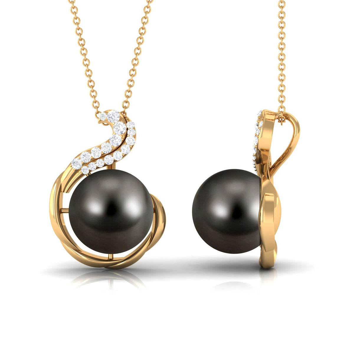 Real 7.5 Carat Tahitian Black Pearl Necklace with Diamond
