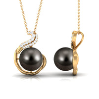 Real 7.5 Carat Tahitian Black Pearl Necklace with Diamond