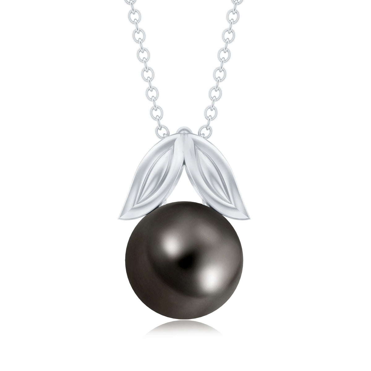 7.5 Carat Black Tahitian Pearl Solitaire Pendant with Leaf Motif