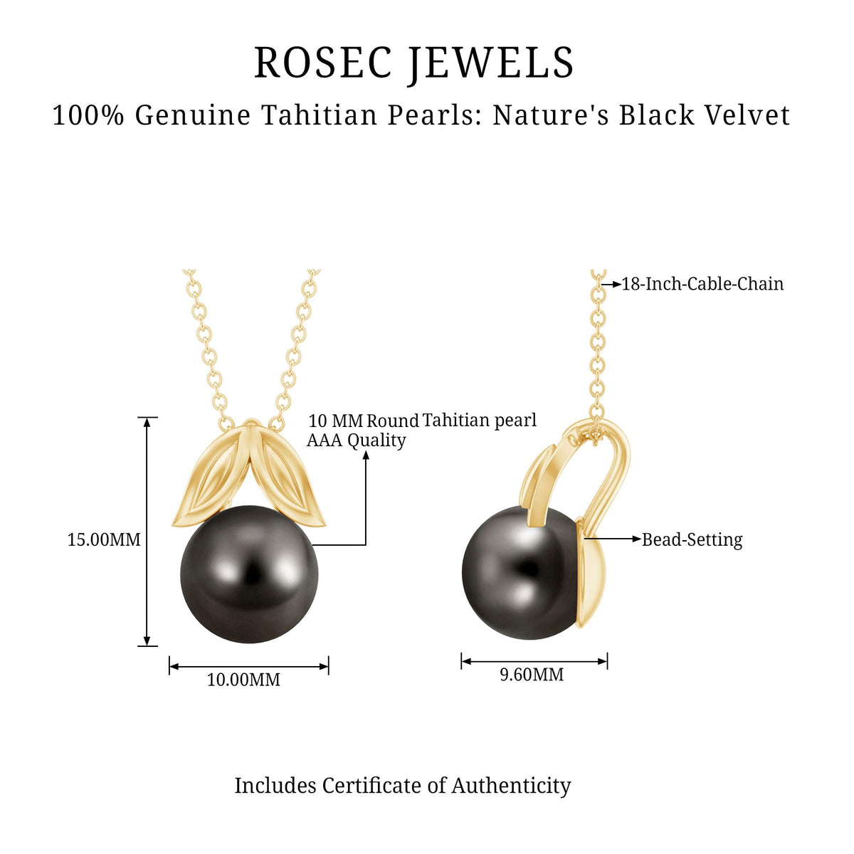 7.5 Carat Black Tahitian Pearl Solitaire Pendant with Leaf Motif