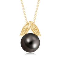 7.5 Carat Black Tahitian Pearl Solitaire Pendant with Leaf Motif