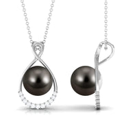 8 Carat Black Tahitian Pearl and Diamond Infinity Drop Pendant