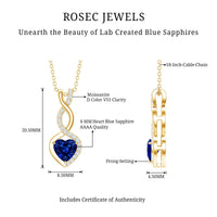Certified Lab Grown Blue Sapphire Infinity Heart Necklace with Chain