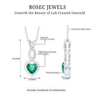 Certified 1.3 Carat Lab Grown Emerald Infinity Heart Pendant Necklace with Diamond