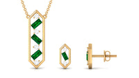 Contemporary Created Emerald and Diamond Dangle jewelry Set
