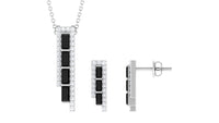 Real Baguette Shape Black Onyx Diamond Bar Jewelry Set for Women