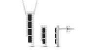 Real Baguette Shape Black Onyx Diamond Bar Jewelry Set for Women