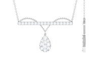 1 CT Pave Set Moissanite Designer Teardrop Bar Necklace