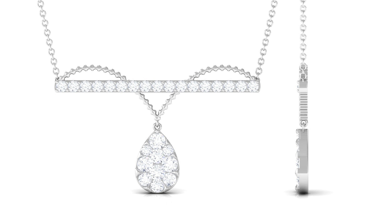 1 CT Pave Set Moissanite Designer Teardrop Bar Necklace