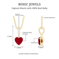 5 MM Heart Shape Ruby Solitaire Necklace With Diamond