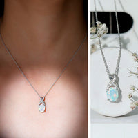 8X10 MM Oval Rainbow Opal Solitaire Necklace with Moissanite