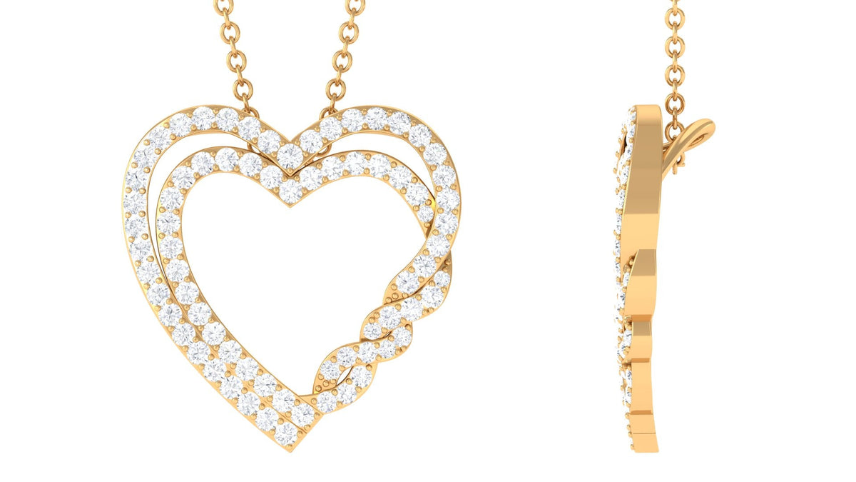 Certified Moissanite Double Heart Pendant Necklace For Her
