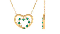 Emerald and Moissanite Twin Open Heart Necklace in Gold