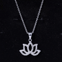 Diamond Lotus Flower Necklace in Pave Setting