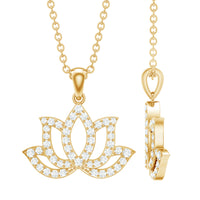 Diamond Lotus Flower Necklace in Pave Setting