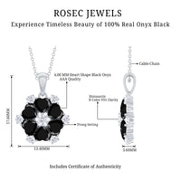 Natural Heart Shape Black Onyx Flower Pendant Necklace With Chain