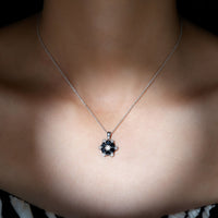 Heart Shaped Black Onyx Flower Pendant with Moissanite