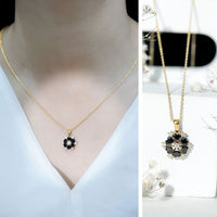Natural Heart Shape Black Onyx Flower Pendant Necklace With Chain
