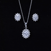 Oval Shaped Cubic Zirconia Halo Pendant and Earrings Set