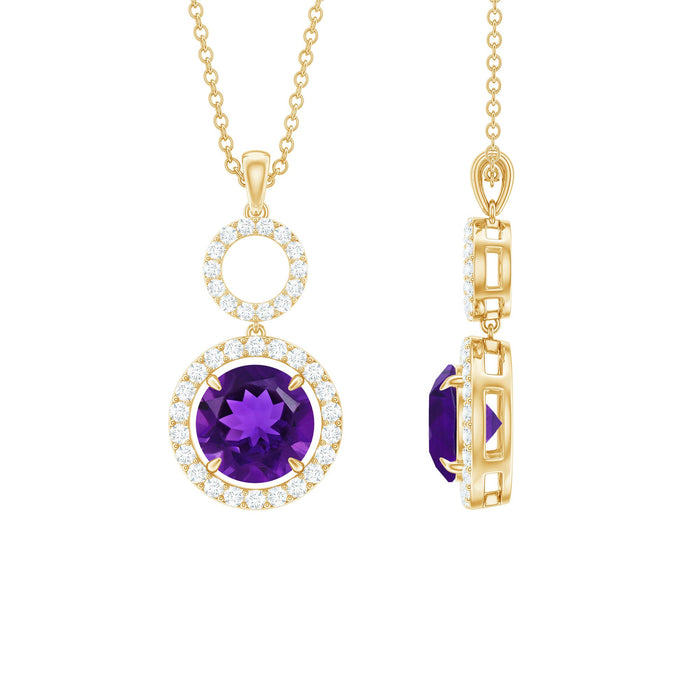 Natural 2 carat amethyst pendant necklace with diamonds from Rosec Jewels, featuring a striking purple gemstone and sparkling accents.
