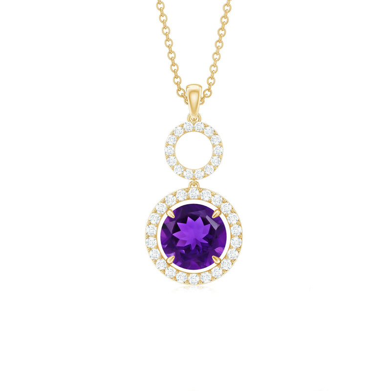 Natural 2 carat amethyst pendant necklace with diamond accents, featuring a Rosec Jewels pendant on a chain.