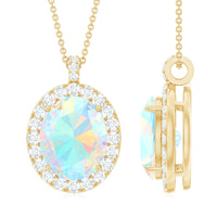 Real 1 Carat Ethiopian Opal Oval Pendant Necklace with Diamond Halo