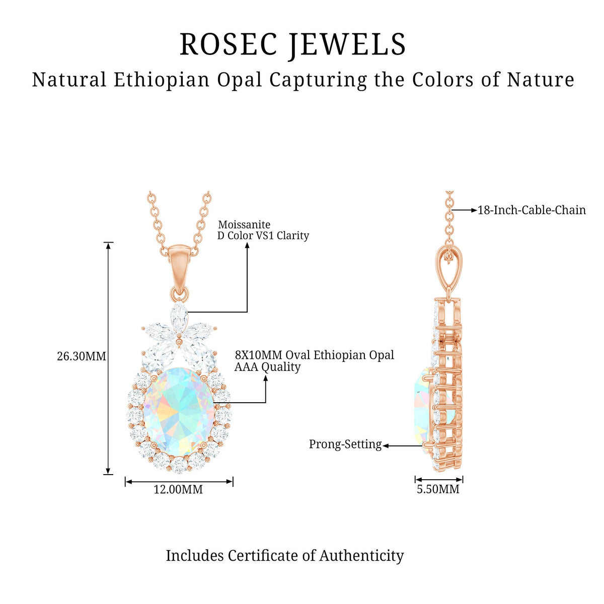Certified Real 1 Carat Ethiopian Opal Statement Necklace