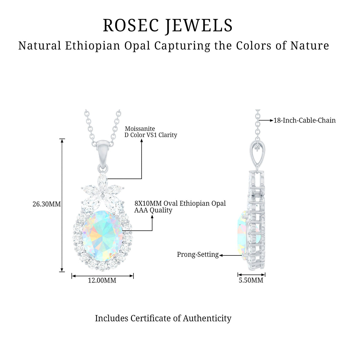 Certified Real 1 Carat Ethiopian Opal Statement Necklace