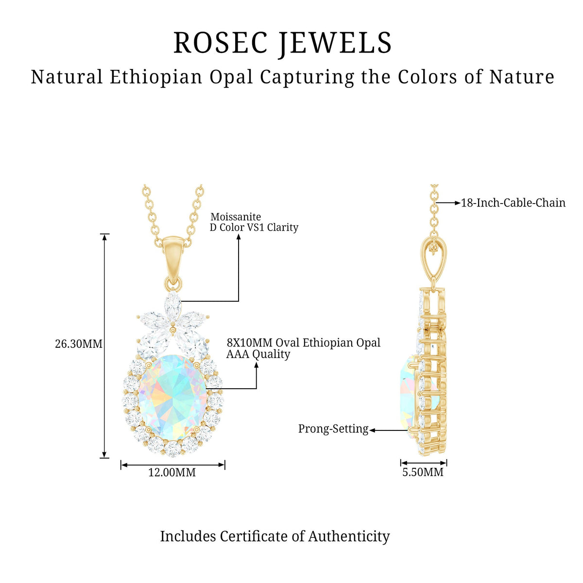 Certified Real 1 Carat Ethiopian Opal Statement Necklace