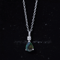 Pear Shaped Black Opal Drop Pendant with Diamond