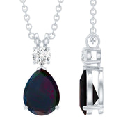 Pear Shaped Black Opal Drop Pendant with Diamond