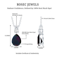 Pear Shaped Black Opal Drop Pendant with Diamond