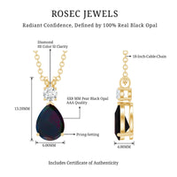 Pear Shaped Black Opal Drop Pendant with Diamond