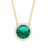 2 Carat Round Lab Created Emerald and Diamond Halo Necklace