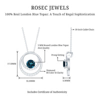 Real London Blue Topaz and Diamond Interlocking Circle Pendant
