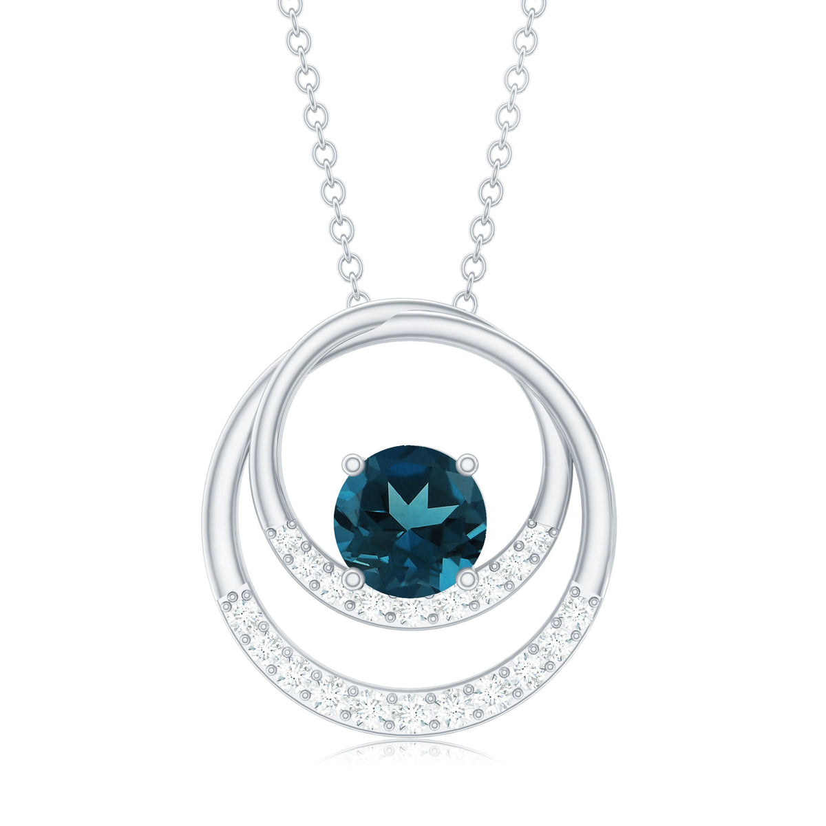 Real London Blue Topaz and Diamond Interlocking Circle Pendant