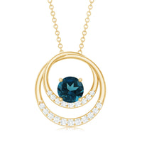 Real London Blue Topaz and Diamond Interlocking Circle Pendant
