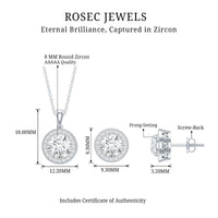 Certified 4 Carat Round Cubic Zirconia Halo Necklace and Earrings in Silver