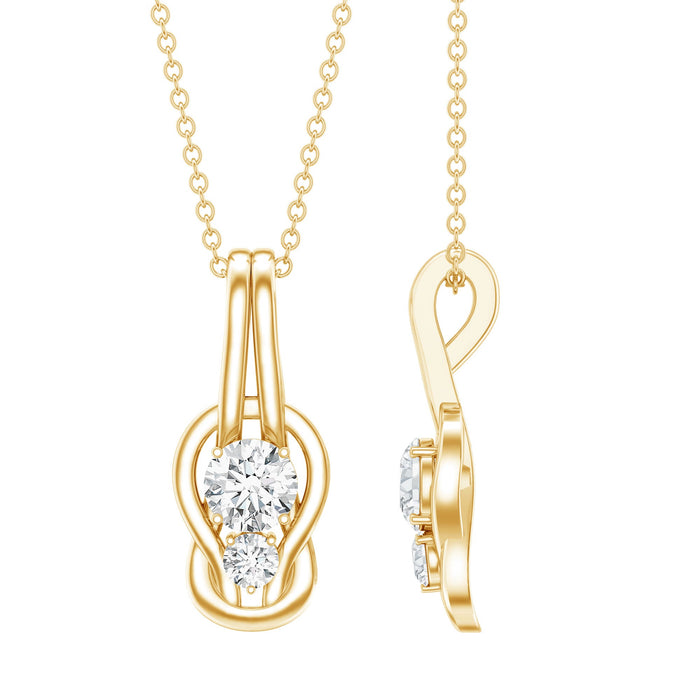 Lab grown diamond love knot pendant necklace by Rosec Jewels featuring a sparkling love knot design.