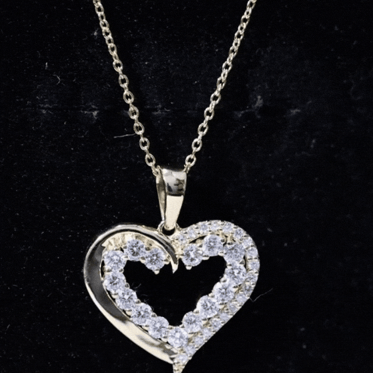 Yellow gold pendant necklace featuring a certified lab-grown diamond designer heart by Rosec Jewels for women.