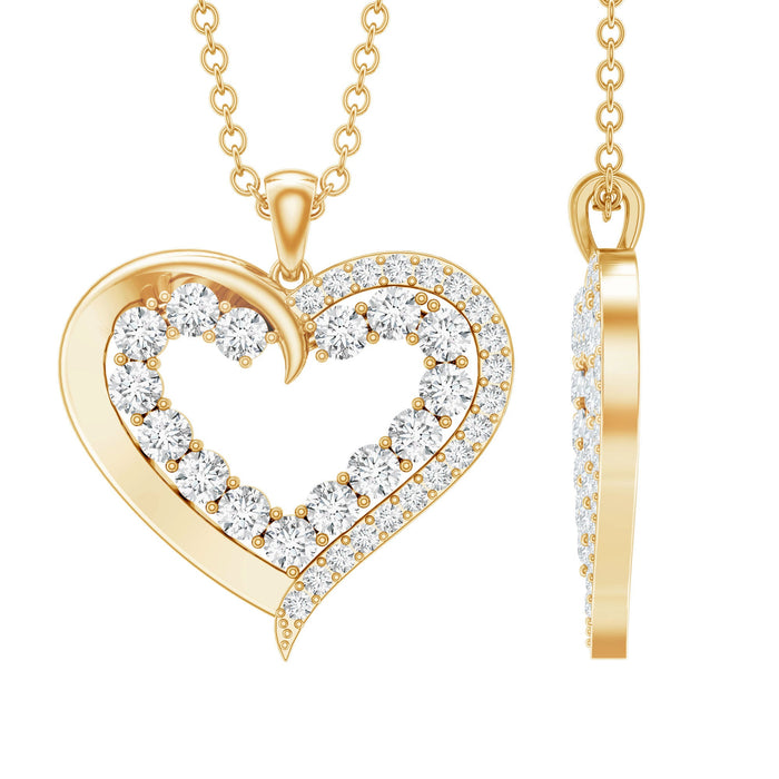 Lab grown diamond heart pendant necklace for women by Rosec Jewels with sparkling diamond details on a delicate chain.