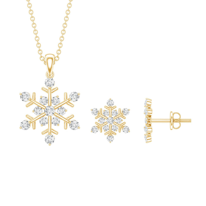 Rosec Jewels certified lab-grown diamond snowflake jewelry set featuring a sparkling necklace and matching earrings.