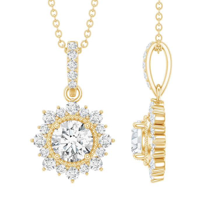 Lab grown diamond wedding necklace pendant with chain by Rosec Jewels, featuring a sparkling certified diamond design.