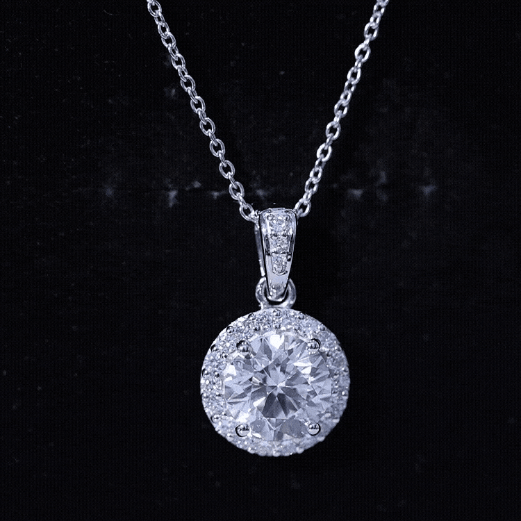 Yellow gold lab grown diamond halo pendant necklace with 2 carat certified diamond and elegant design by Rosec Jewels