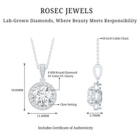 Certified 2 Carat Lab Grown Diamond Halo Pendant Necklace
