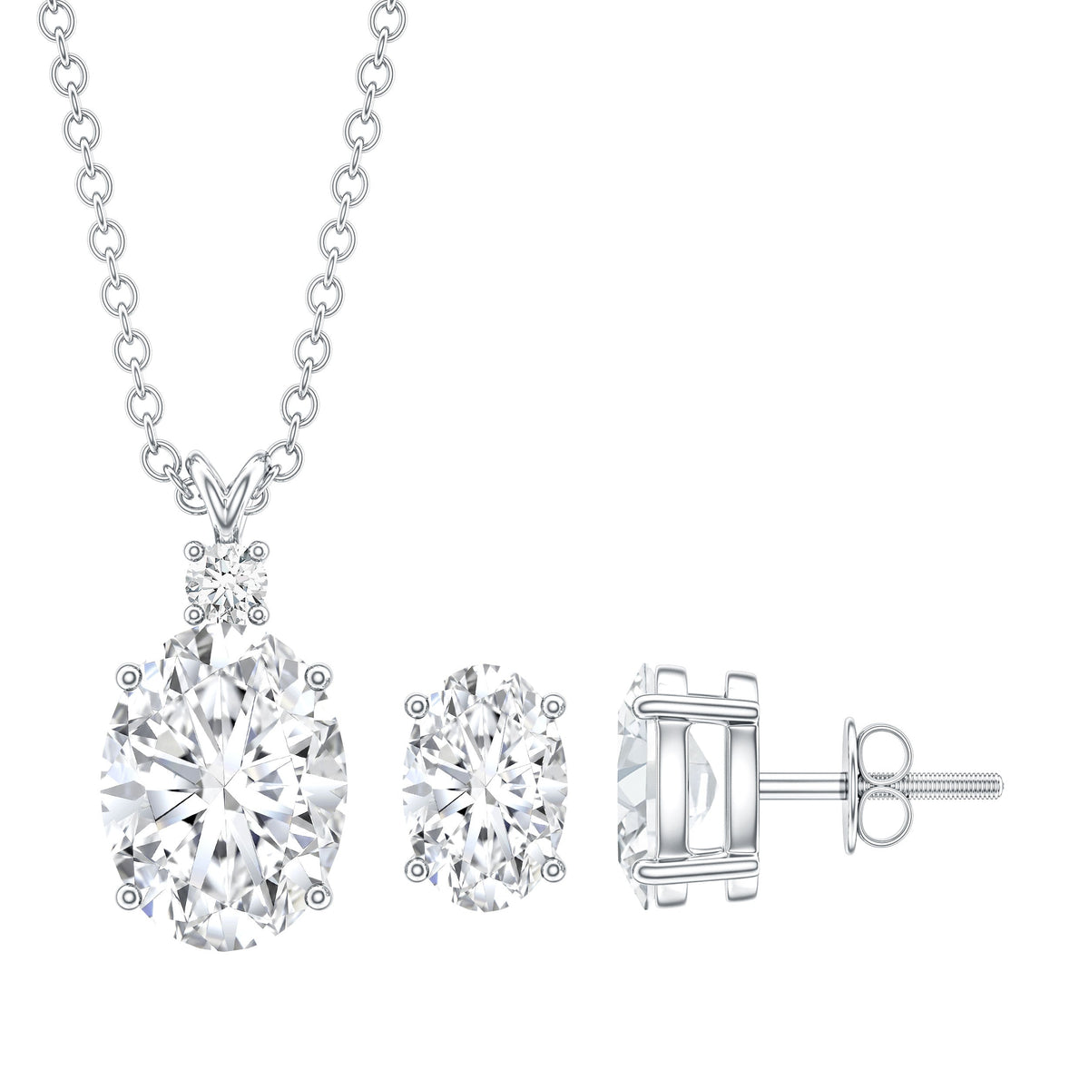Certified Oval Shaped Lab Grown Diamond Bridal Jewelry Set